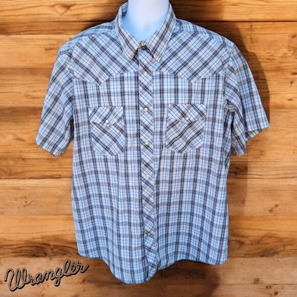 Wrangler Men's Short Sleeve Pearl Button Plaid Western Work Shirt | Sz 2XL - Picture 2 of 10